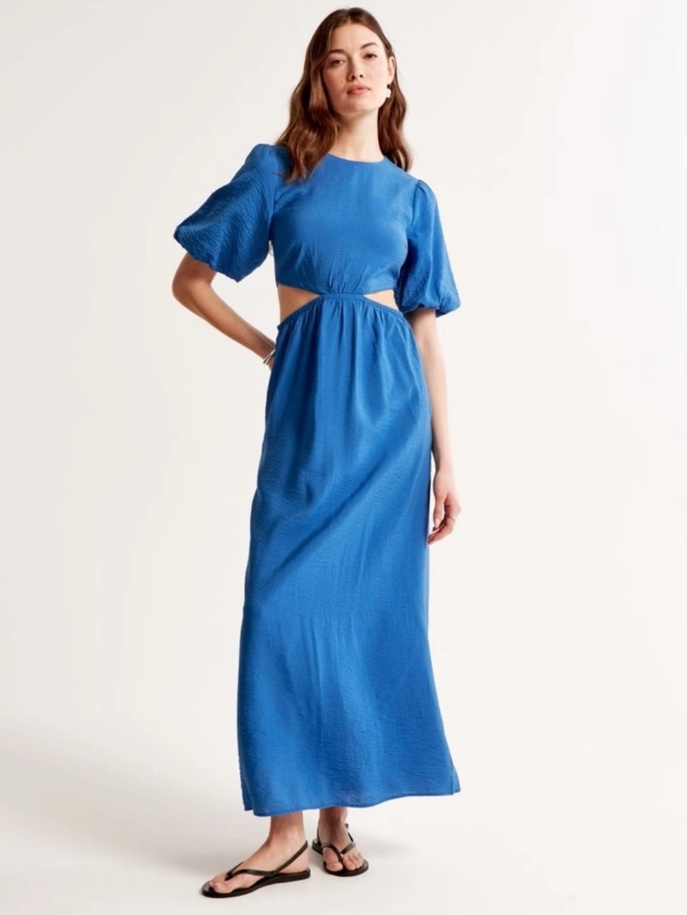 NWT Abercrombie & Fitch Puff Sleeve Cut-Out Maxi Dress Blue S